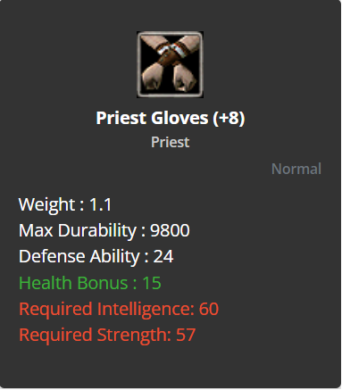 Priest Gloves +8 (HP)
