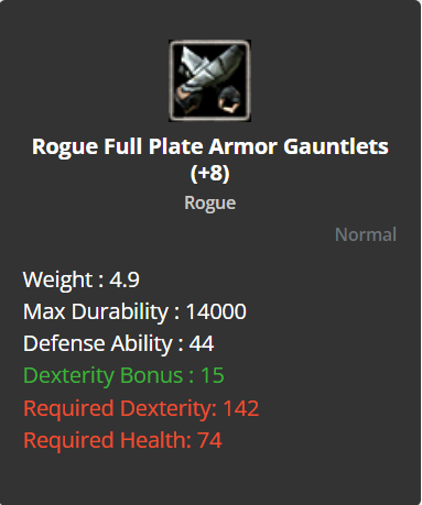Rogue Full Plate Armor Gauntlets +8