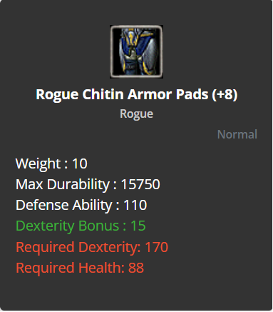 Rogue Chitin Armor Pads +8
