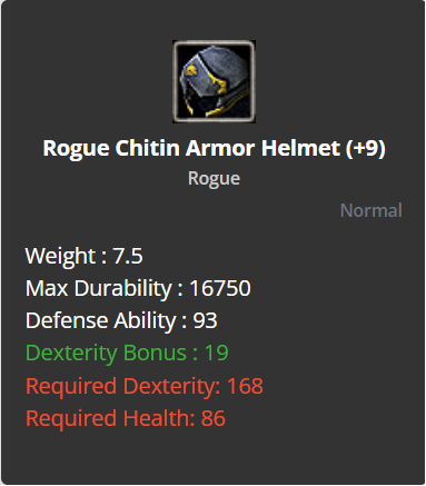 Rogue Chitin Armor Helmet +9